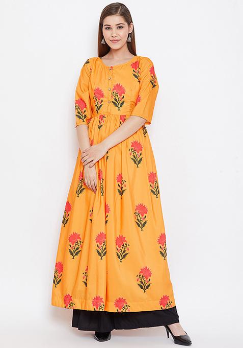 Mustard Digital Print Muslin Kurta Set