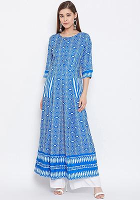Blue Digital Print Muslin Kurta Set