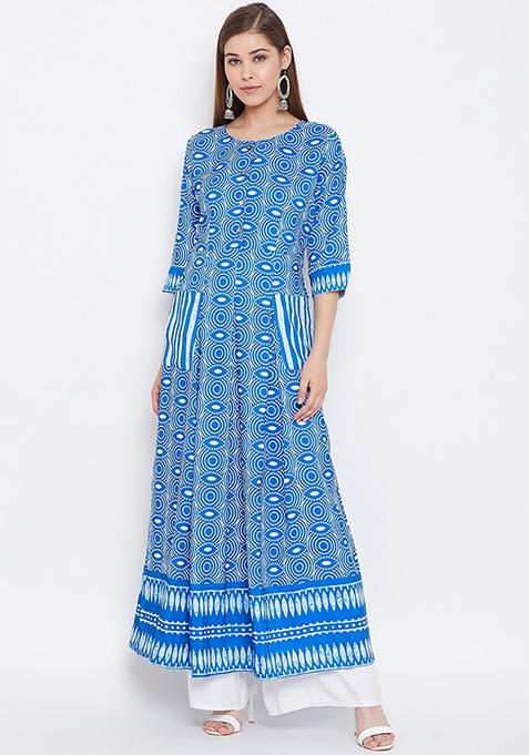 Blue Digital Print Muslin Kurta Set