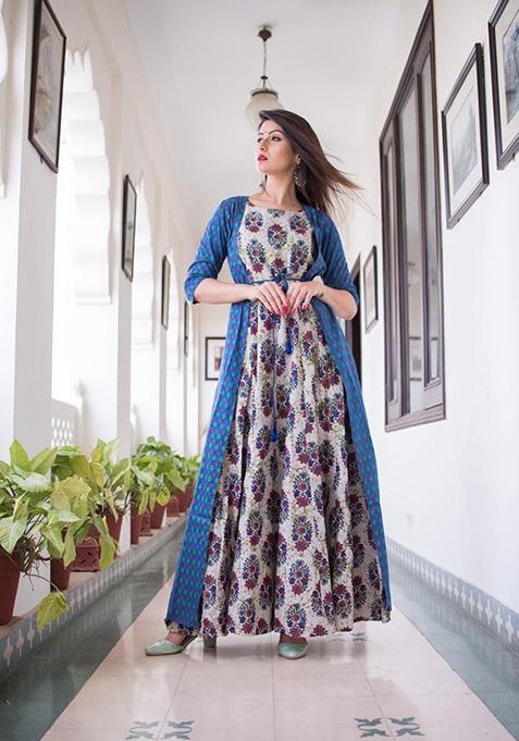 Blue Digital Print Muslin Kurta Set