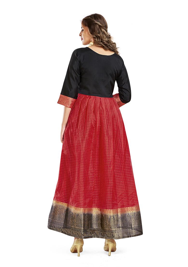 Black And Red Woven Handcrafted Organza Kurta Set
