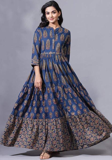 Blue Digital Print Muslin Kurta Set