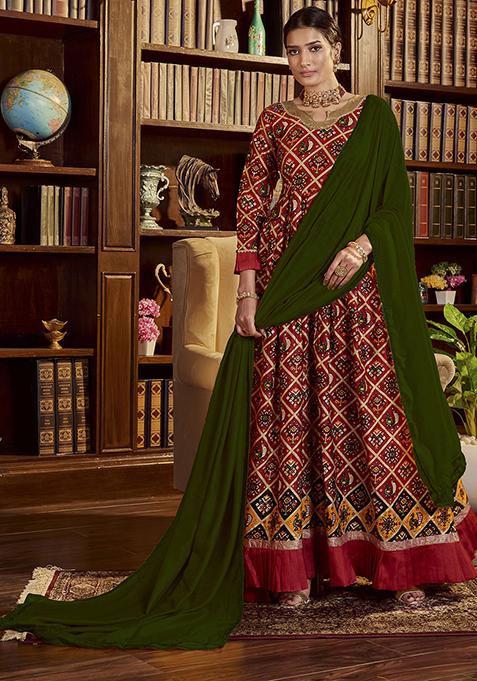 Maroon Printed Cotton Kurta Set