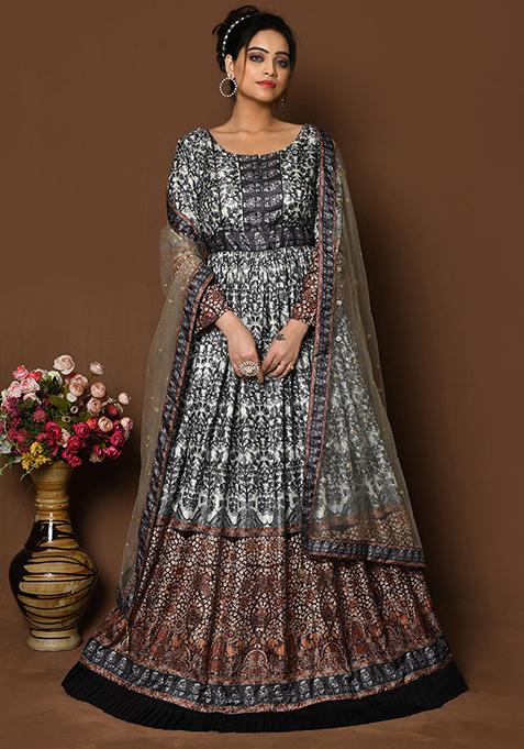 Black Digital Print Dola silk Kurta Set