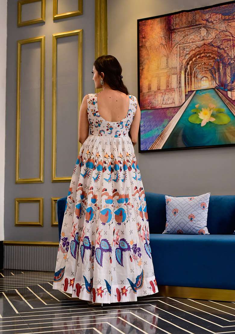 Off White Digital Print Muslin Kurta Set - Indya