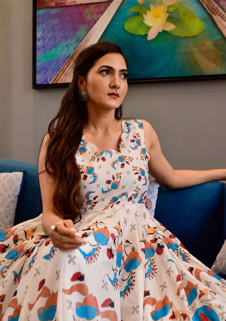 Off White Digital Print Muslin Kurta Set - Indya