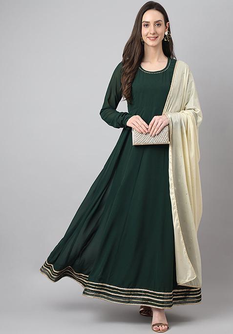 Green Gota Work Georgette Kurta Set