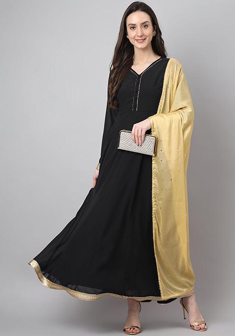 Black Gota Work Georgette Kurta Set