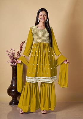 Yellow Embroidered Georgette Kurta Set