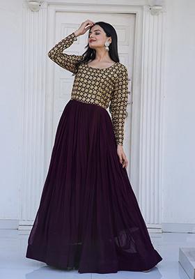 Wine Sequin Zari Embroidered Faux Georgette Kurta Set