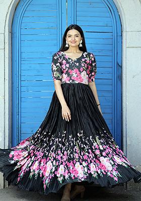 Black Digital Print Muslin Crochet Kurta Set