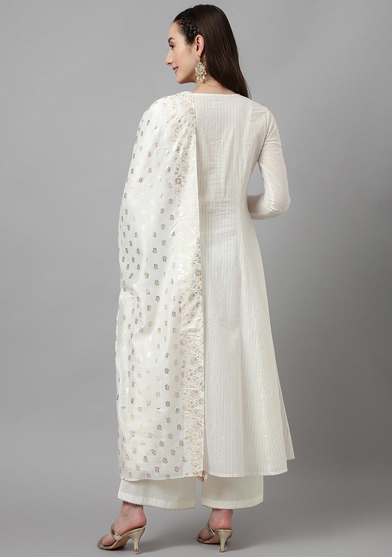 White Printed Woven Handcrafted Cotton Kurta Set