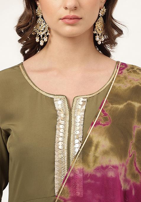 Embroidered Green Pure Crepe Kurta Set main image 0