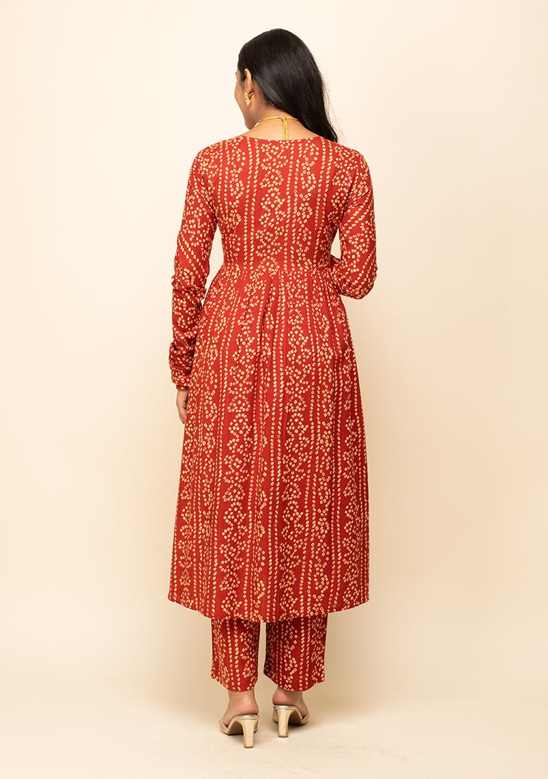 Orange Printed Cotton Kurta Set - Indya