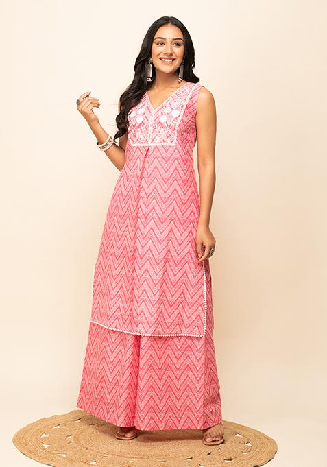 Pink Printed Cotton Kurta Set