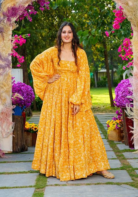 Yellow Digital Print Georgette Kurta Set