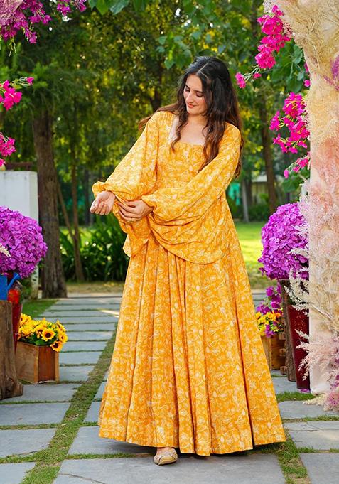 Yellow Digital Print Georgette Kurta Set