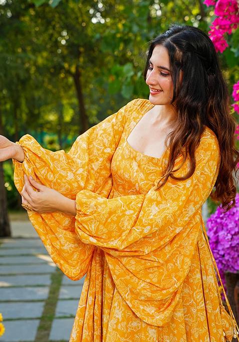 Yellow Digital Print Georgette Kurta Set