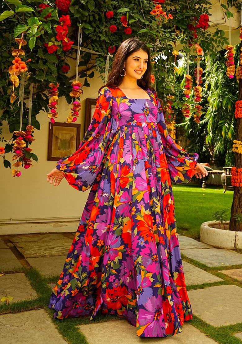 Multicolour Digital Print Georgette Kurta Set