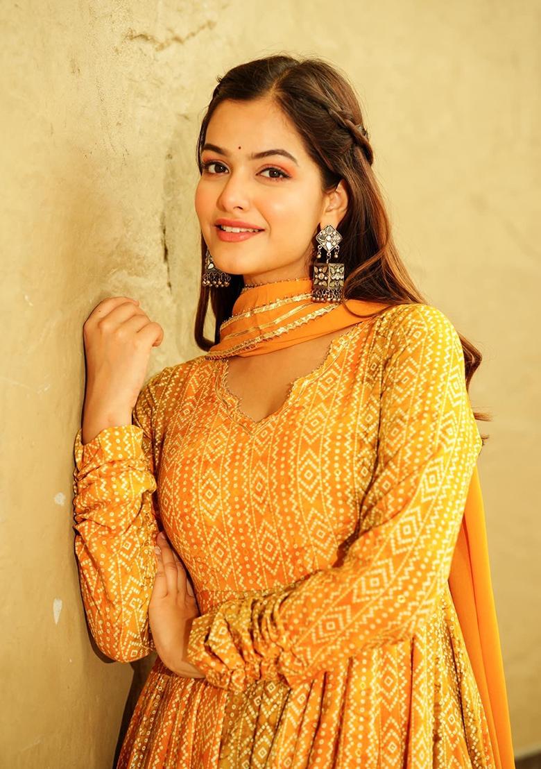 Yellow Digital Print Georgette Kurta Set