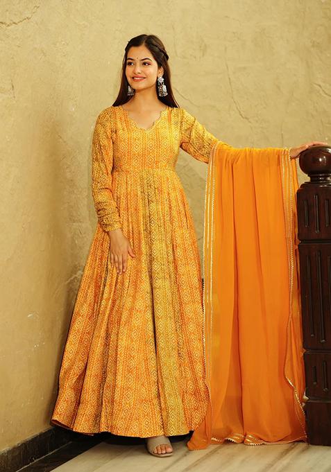 Yellow Digital Print Georgette Kurta Set