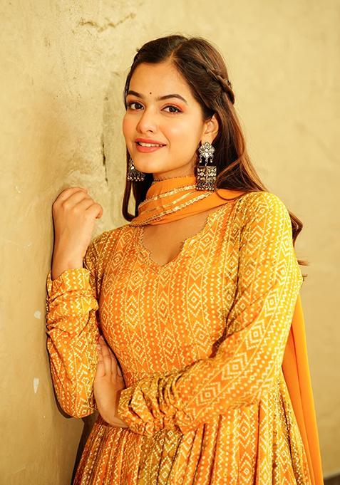Yellow Digital Print Georgette Kurta Set