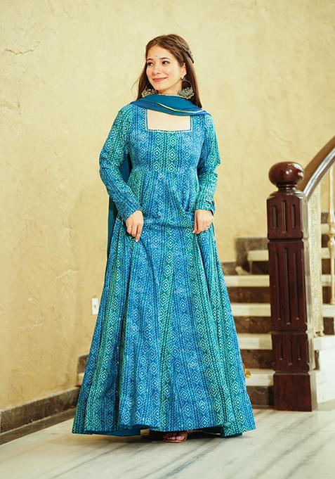 Blue Digital Print Georgette Kurta Set