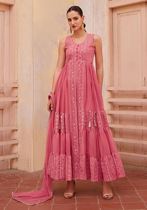 Gajri Sequin Zari Embroidered Georgette Anarkali Set