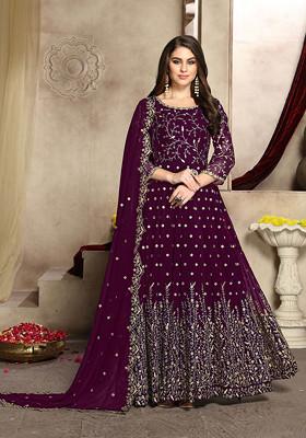 Purple Thread Embroidered Work Georgette Anarkali Set