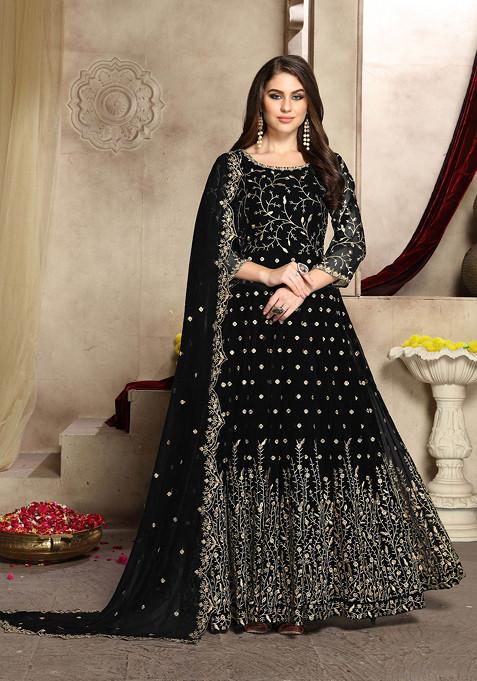 Black Thread Embroidered Work Georgette Anarkali Set