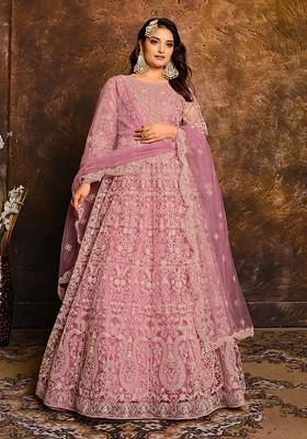 Pink Thread Embroidered Work Net Anarkali Set