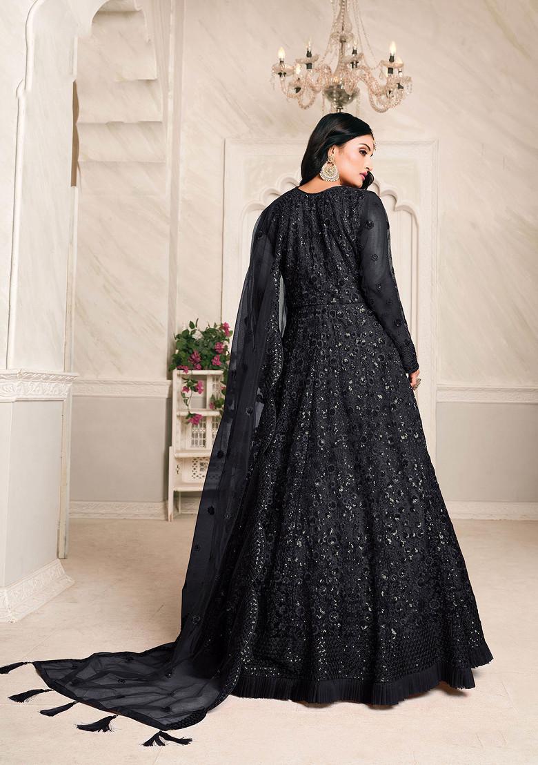 Black Sequin Embroidered Net Anarkali Set