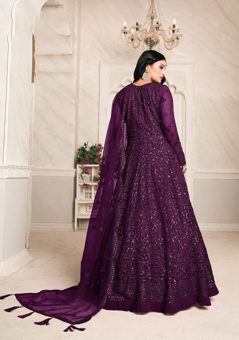 Dark Purple Sequin Embroidered Net Anarkali Set