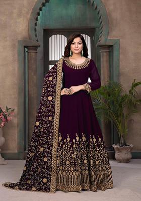 Purple Zari Embroidered Faux Georgette Anarkali Set