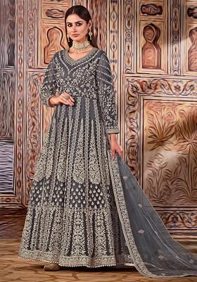Dark Green Zari Embroidered Net Anarkali Set