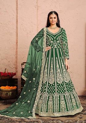 Green Zari Embroidered Net Anarkali Set