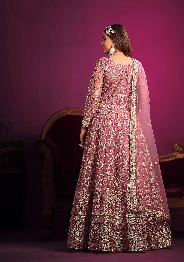 Pink Zari Embroidered Net Anarkali Set