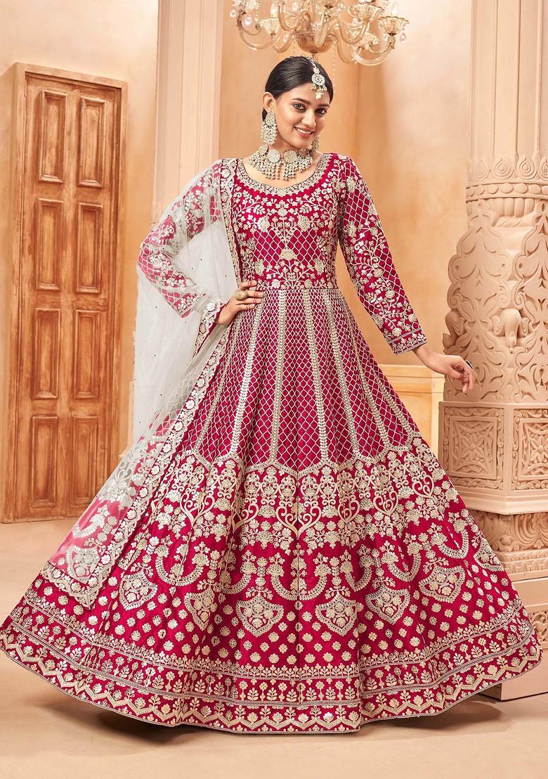 Ruby Zari Embroidered Art Silk Anarkali Set