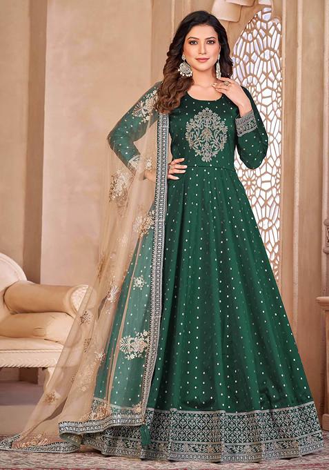 Green Thread Embroidered Work Taffeta Butti Anarkali Set