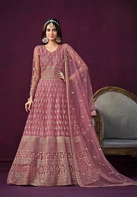Pink Sequin Embroidered Net Anarkali Set