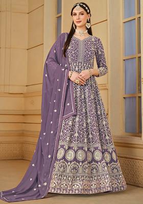 Purple Thread Embroidered Work Faux Georgette Anarkali Set