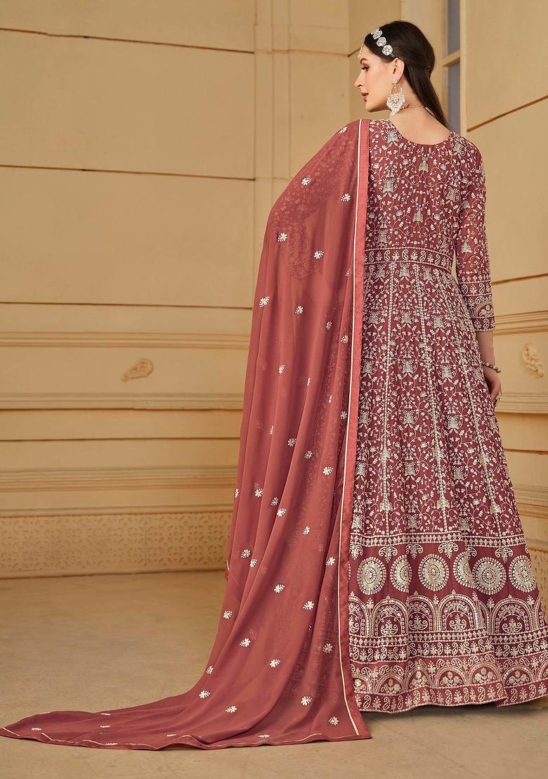 Chocolate Thread Embroidered Work Faux Georgette Anarkali Set