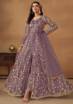 Purple Sequin Embroidered Net Kurta Set