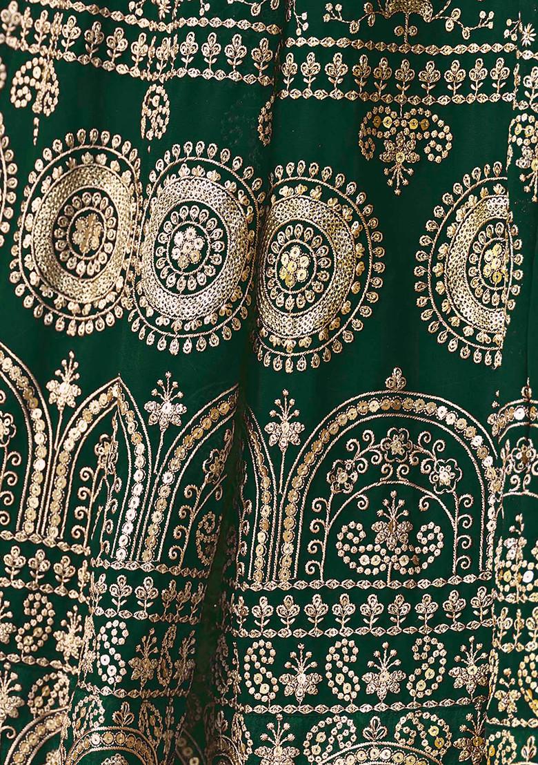 Dark Green Sequin Embroidered Faux Georgette Anarkali Set