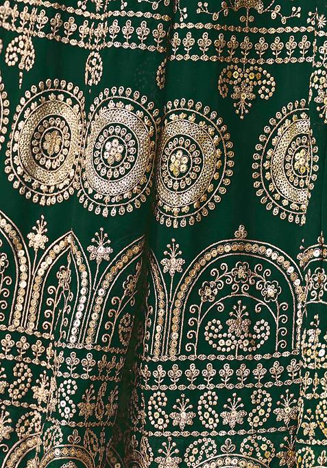 Dark Green Sequin Embroidered Faux Georgette Anarkali Set