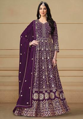 Purple Sequin Embroidered Faux Georgette Anarkali Set