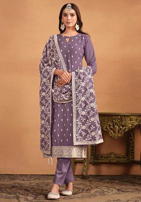 Purple Thread Embroidered Work Faux Georgette Kurta Set