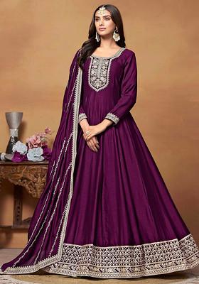 Magenta Thread Embroidered Work Art Silk Anarkali Set