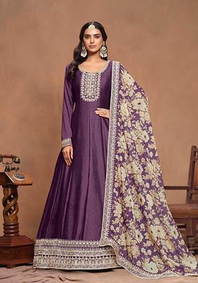 Purple Thread Embroidered Work Art Silk Anarkali Set
