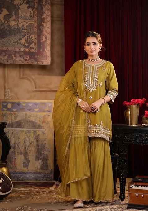 Olive Embellished Chanderi Kurta Set